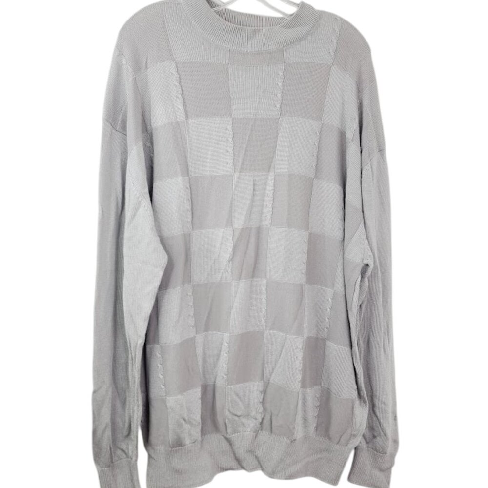 Tulliano Women's Gray Grids Long Sleeve‎ Crew Neck Pullover Sweatshirt Size L
